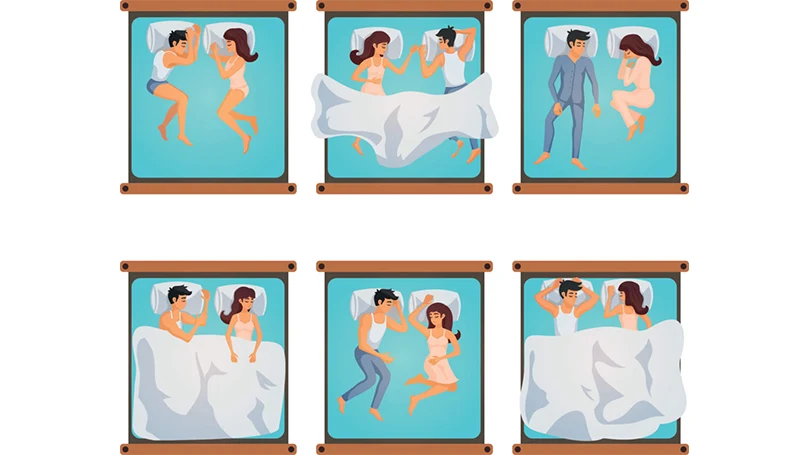 uma ilustração de várias posições de dormir para casais