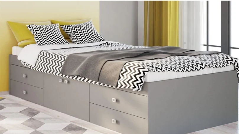 uma imagem de Arctic Grey Wooden Low Sleeper 4 Drawer Storage Bed Frame