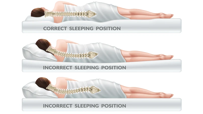 Uma ilustração que representa a posição correcta da coluna vertebral para uma posição de dormir