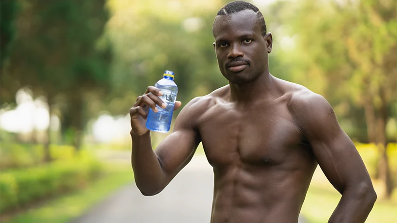 An image of a young man recovered his muscles after the workout sleep.