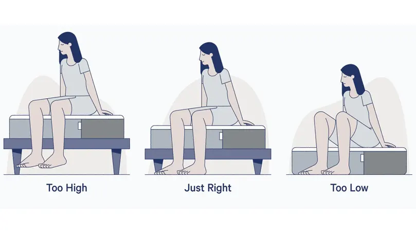 An illustration of a correct bed height and body positions