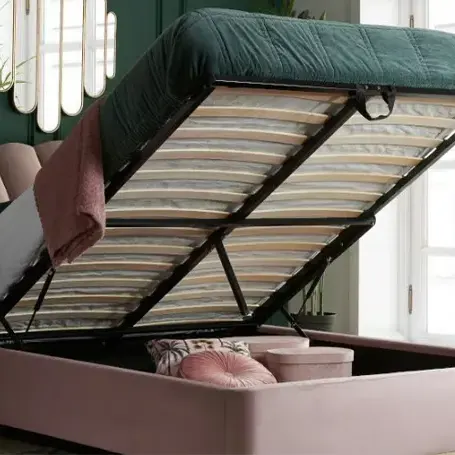 estrado de cama otomano em tecido rosa lottie