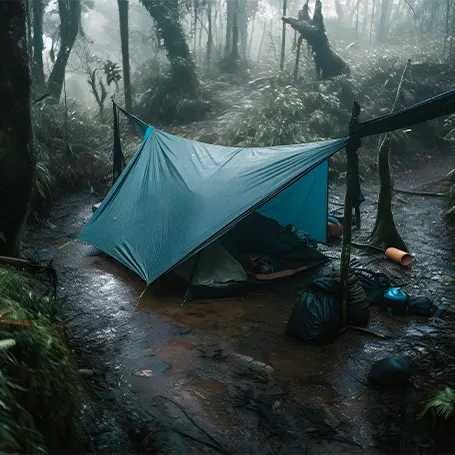 Uma imagem de uma tenda no bosque