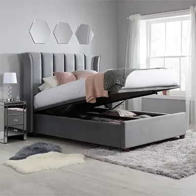 Happy Beds Fenton Grey Velvet Fabric Ottoman Bed​