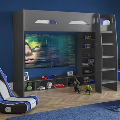 Imagem de produto de Happy Beds Galaxy Grey Wooden Gaming High Sleeper Frame.